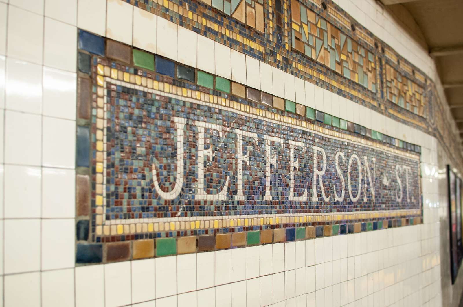 Jefferson St. interior subway tile sign